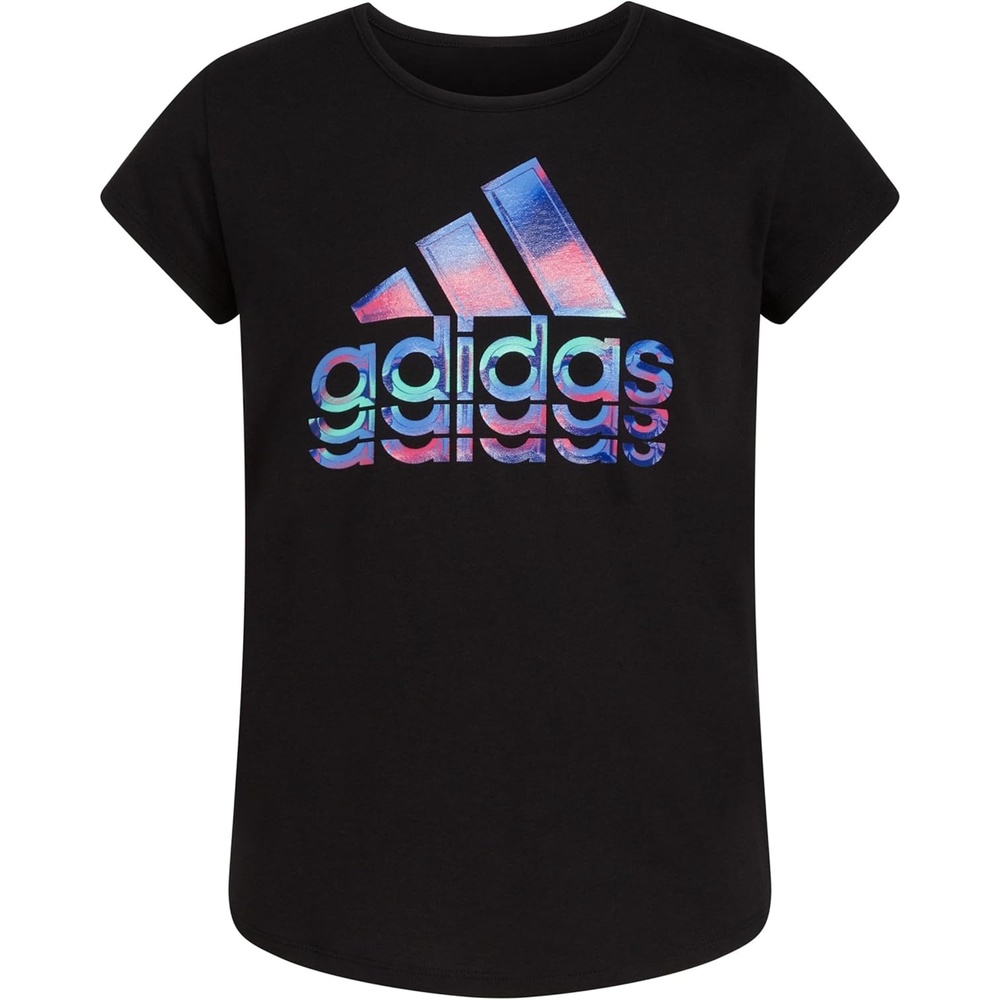 image:imageadidas Girls Short Sleeve Scoop Neck Tee TShirtBlack Multi