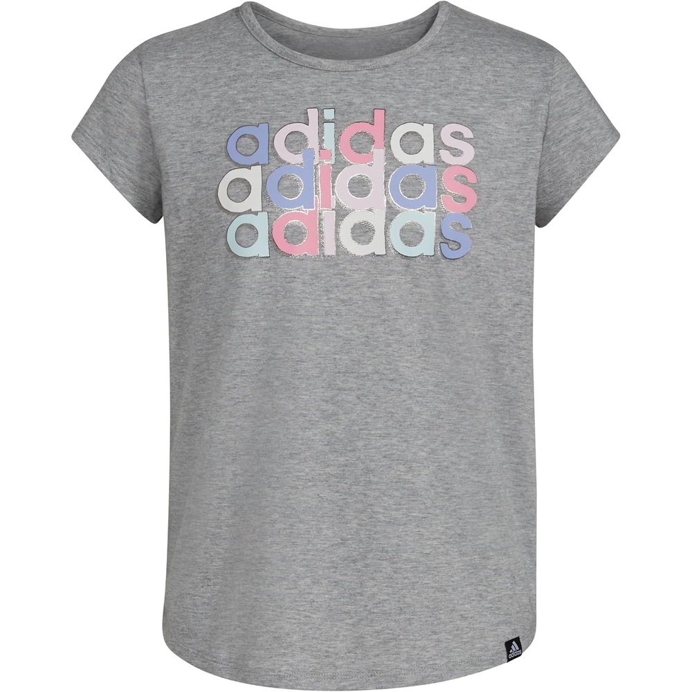 image:imageadidas Girls Short Sleeve Scoop Neck Tee TShirtGrey Heather Pink Multi