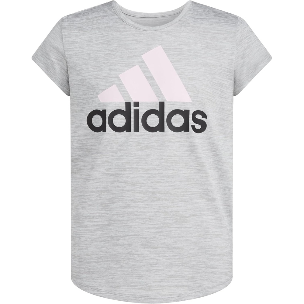 image:imageadidas Girls Short Sleeve Scoop Neck Tee TShirtGrey Heather With Pink