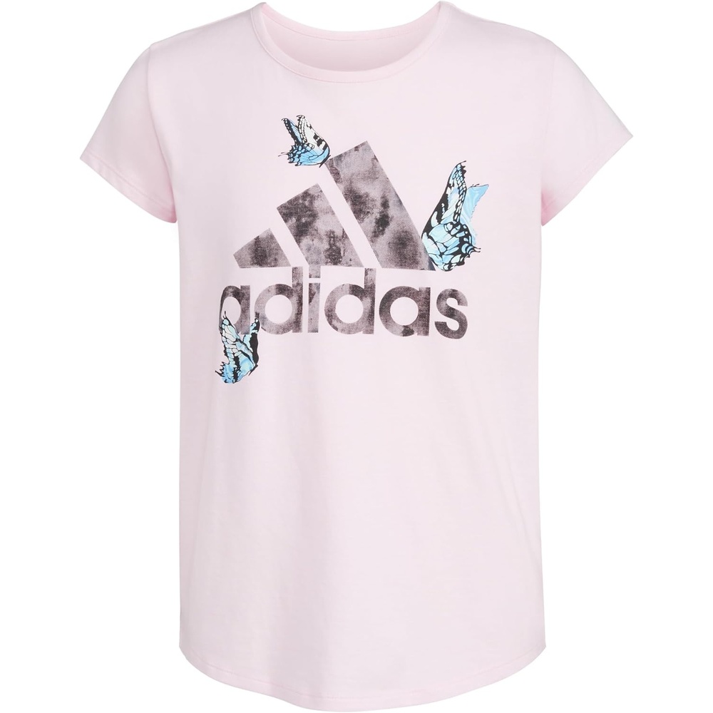 image:imageadidas Girls Short Sleeve Scoop Neck Tee TShirtLight Pink W Butterflies