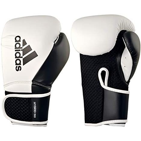 image:imageadidas Hybrid 150 Boxing Gloves Leather Training Boxing Gloves for Men amp Women Kickboxing Heavy Bag MMA amp Workout Gloves Available in 10 12 14 16 oz BlackWhite WhiteBlackWHITE BLACK