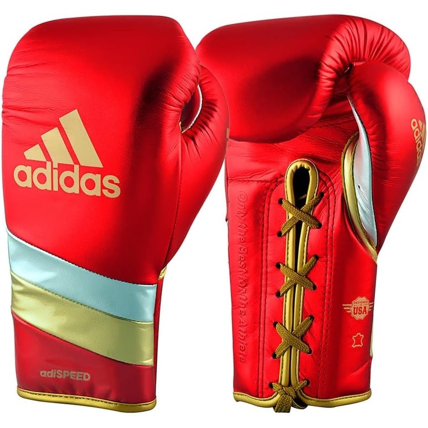 image:imageadidas Speed 500 Pro Boxing Gloves  Genuine Leather Training Gloves for Men amp Women LaceUp Heavy Bag amp Kickboxing GlovesMET REDGOLDSILVER