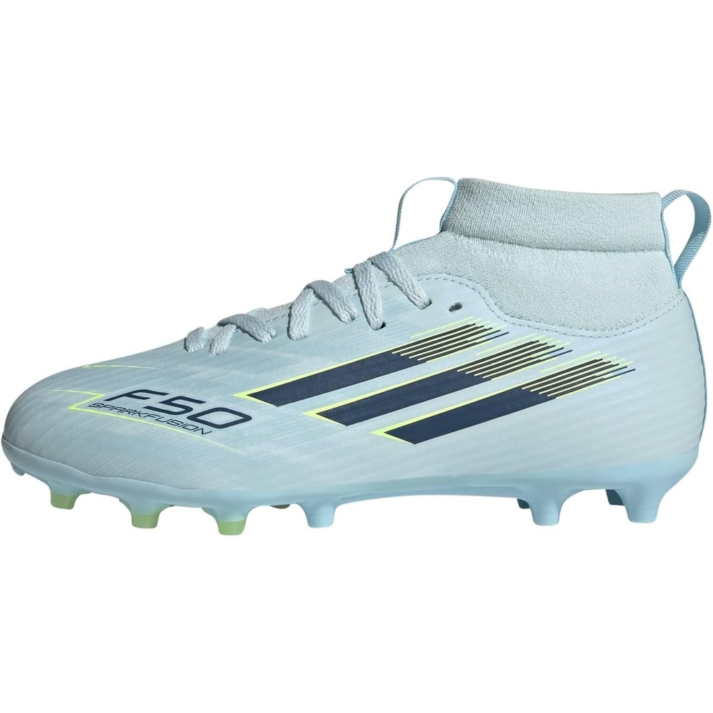 image:imageadidas UnisexChild F50 Sparkfusion League Mid Cut Firm GroundArti SneakerAlmost BlueDusky PetrolYellow