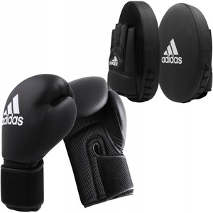Adidas Boxing Home Training Kit – Pair of Gloves and Mitts 2pc Set for Adult & Kids, for Boxing, Punching Bag, Kickboxing, MMA, and Training, Black White