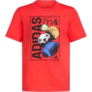 Adidas Boys Short Sleeve T-Shirt Sports Graphic Tee Shirt(Bright Red Global)