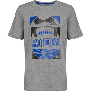 Adidas Boys Short Sleeve T-Shirt Sports Graphic Tee Shirt(Charcoal Grey Heather Blue)