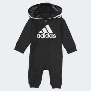 adidas Baby Long Sleeve Hoodie Jumpsuit One-Piece Footless Romper(Black)