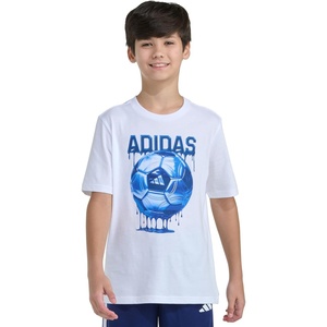 adidas Boys Short Sleeve Soccer Drip Tee, White with Blue, L(14/16)