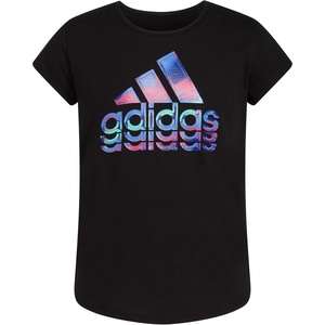 adidas Girls’ Short Sleeve Scoop Neck Tee T-Shirt(Black Multi)