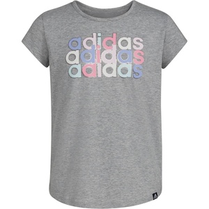 adidas Girls’ Short Sleeve Scoop Neck Tee T-Shirt(Grey Heather Pink Multi)