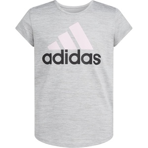 adidas Girls’ Short Sleeve Scoop Neck Tee T-Shirt(Grey Heather With Pink)