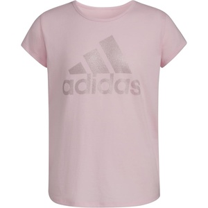 adidas Girls’ Short Sleeve Scoop Neck Tee T-Shirt(Pink Sparkle)