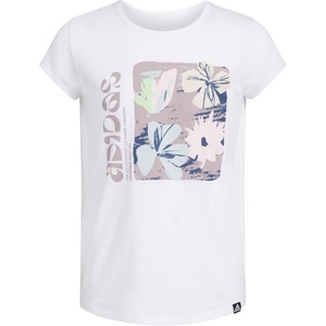 adidas Girls’ Short Sleeve Scoop Neck Tee T-Shirt(White Floral)