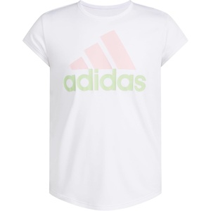 adidas Girls’ Short Sleeve Scoop Neck Tee T-Shirt(White Two-color Logo)