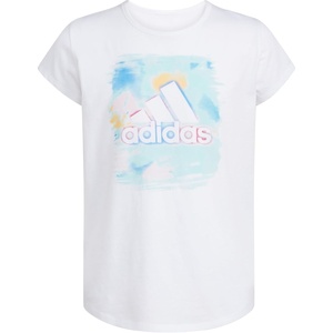 adidas Girls’ Short Sleeve Scoop Neck Tee T-Shirt(White With Light Blue)
