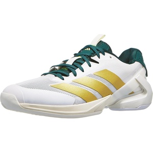 adidas Men’s Adizero Ubersonic 5 Tennis Shoes(White/Gold Metallic/Collegiate Green)