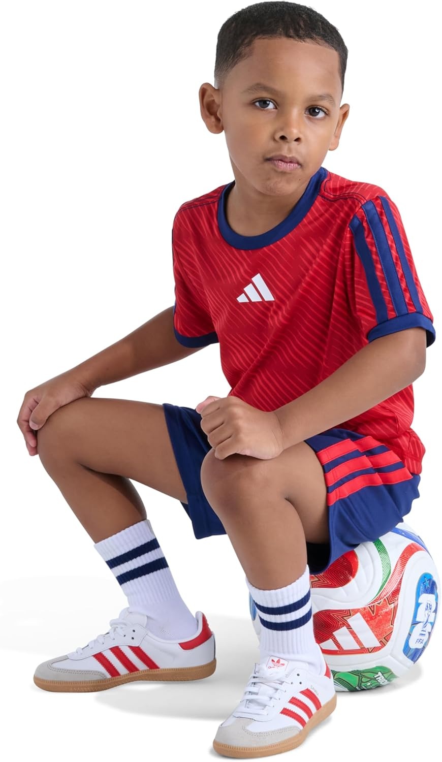 image:imageadidas Boys Short Sleeve 3Stripe Soccer Tee Shirt and Short SetPure Ruby