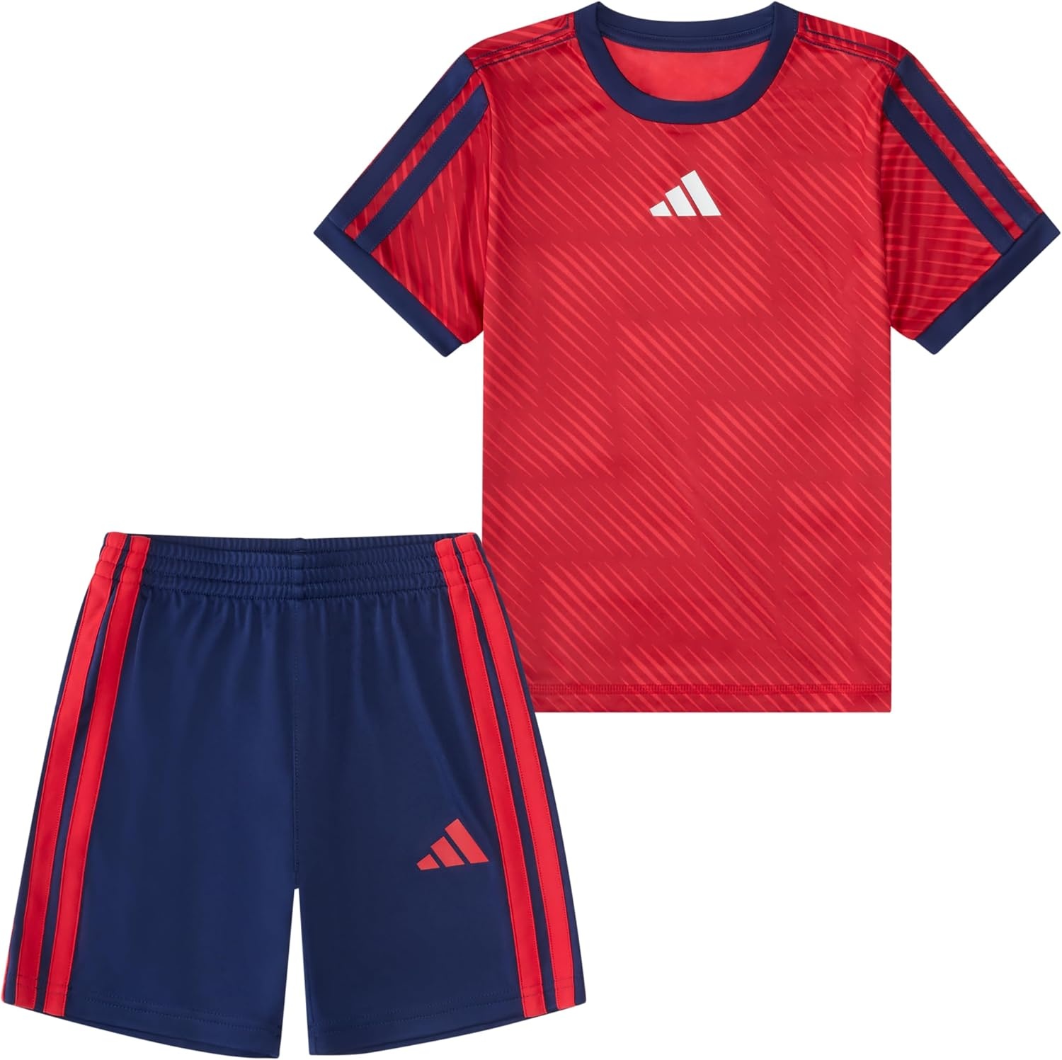 image:imageadidas Boys Short Sleeve 3Stripe Soccer Tee Shirt and Short SetPure Ruby
