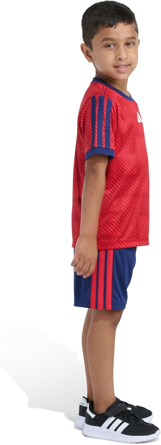 image:imageadidas Boys Short Sleeve 3Stripe Soccer Tee Shirt and Short SetPure Ruby