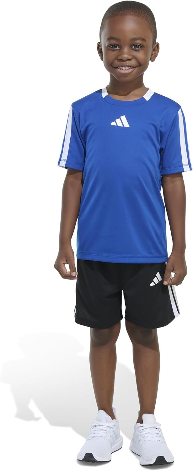 image:imageadidas Boys Short Sleeve 3Stripe Soccer Tee Shirt and Short SetTeam Royal Blue