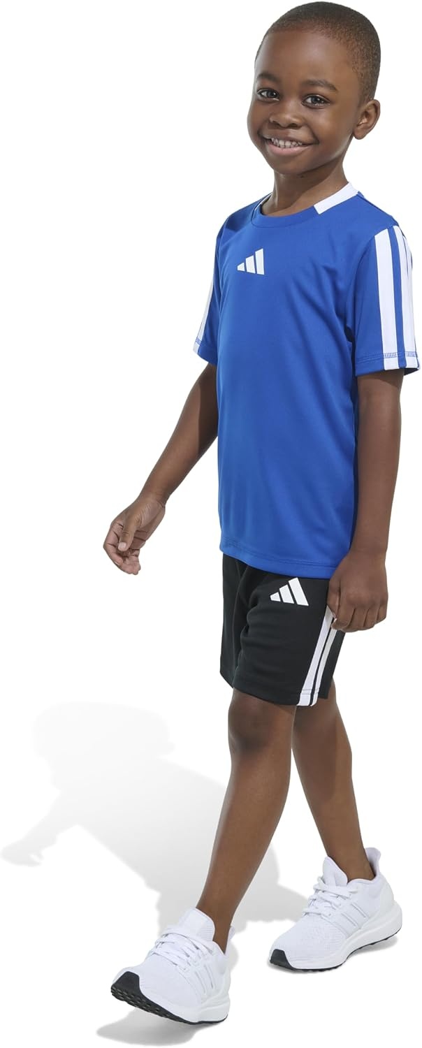 image:imageadidas Boys Short Sleeve 3Stripe Soccer Tee Shirt and Short SetTeam Royal Blue