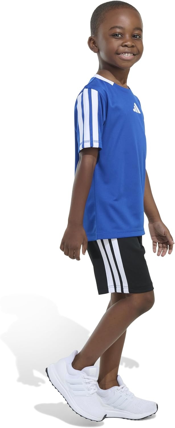 image:imageadidas Boys Short Sleeve 3Stripe Soccer Tee Shirt and Short SetTeam Royal Blue