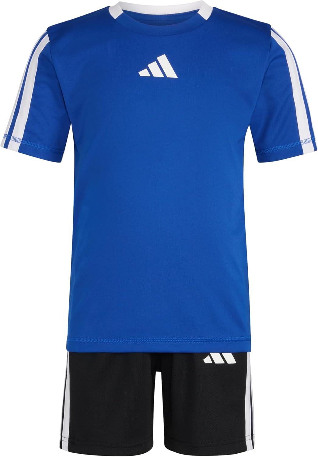 image:imageadidas Boys Short Sleeve 3Stripe Soccer Tee Shirt and Short SetTeam Royal Blue
