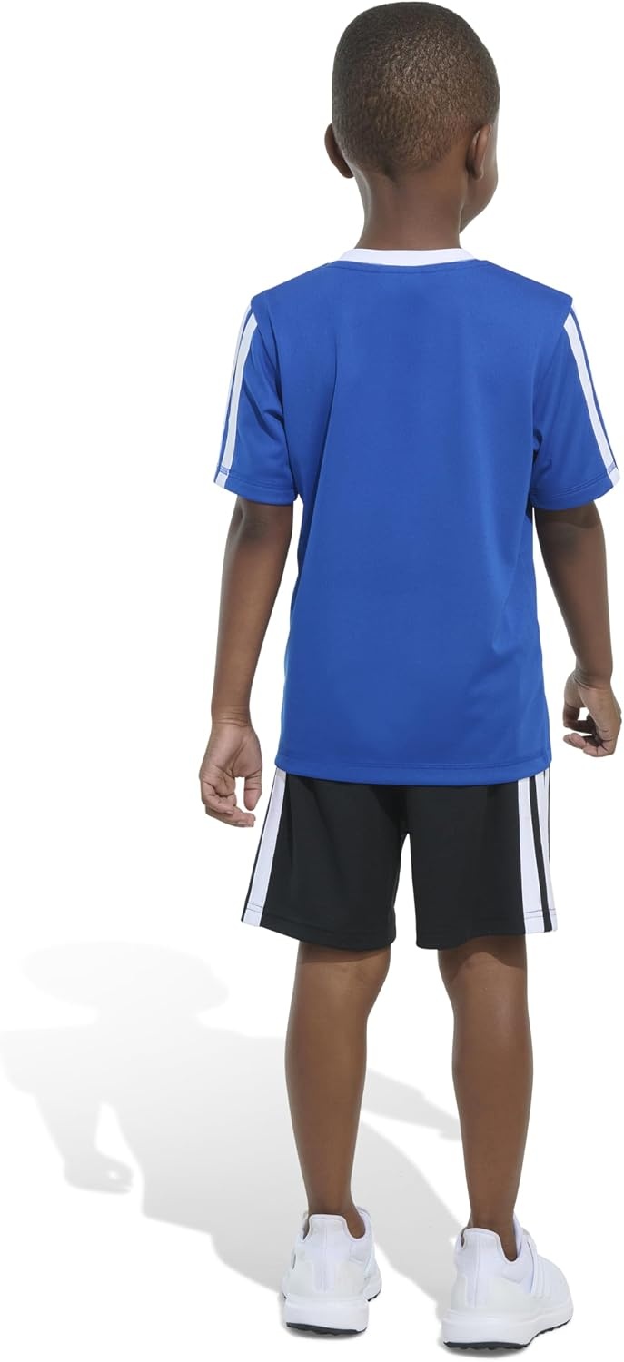 image:imageadidas Boys Short Sleeve 3Stripe Soccer Tee Shirt and Short SetTeam Royal Blue