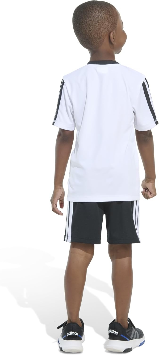 image:imageadidas Boys Short Sleeve 3Stripe Soccer Tee Shirt and Short SetWhite
