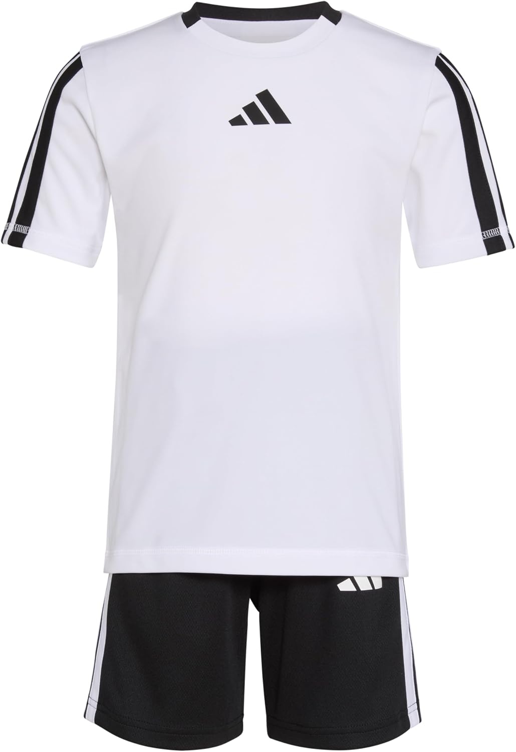 image:imageadidas Boys Short Sleeve 3Stripe Soccer Tee Shirt and Short SetWhite