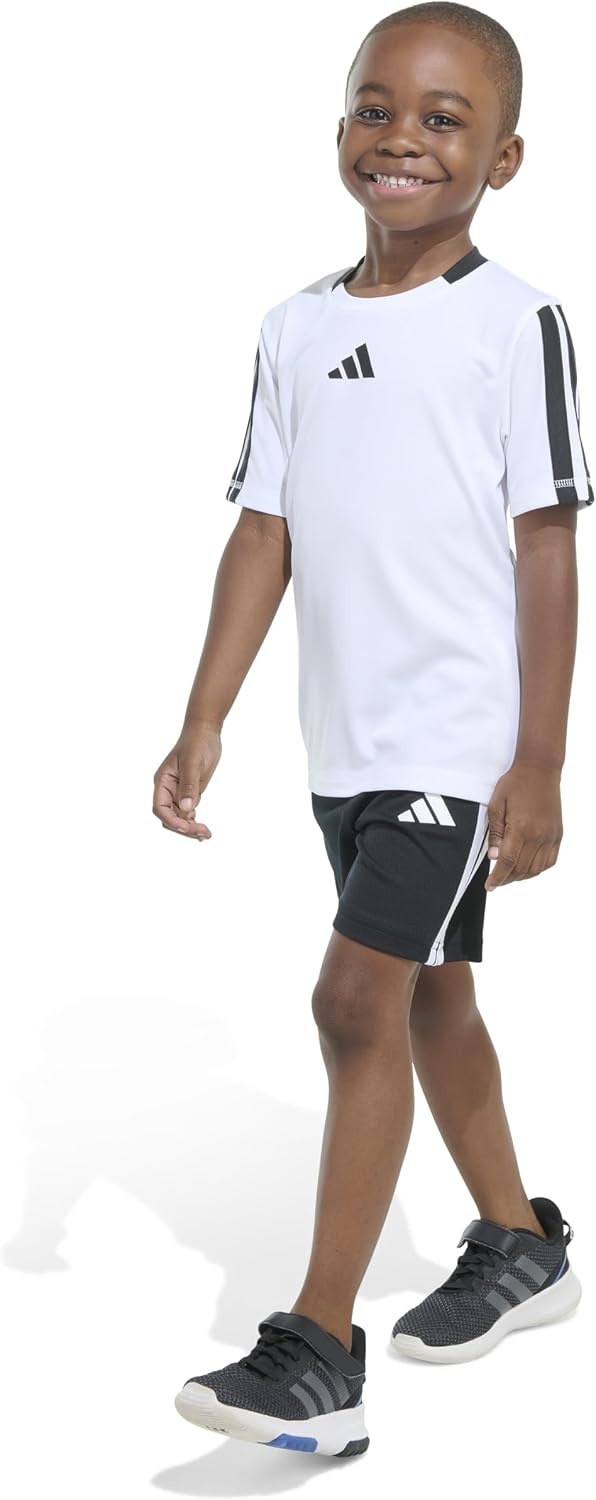 image:imageadidas Boys Short Sleeve 3Stripe Soccer Tee Shirt and Short SetWhite