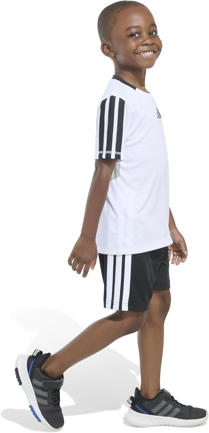 image:imageadidas Boys Short Sleeve 3Stripe Soccer Tee Shirt and Short SetWhite