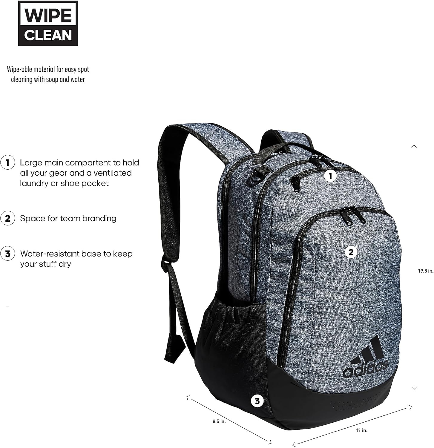 image:imageadidas Defender Sports Backpack with Shoe Compartment Soccer BagJersey Onix GreyBlack