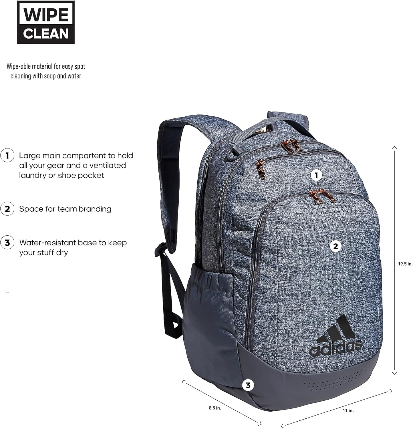 image:imageadidas Defender Sports Backpack with Shoe Compartment Soccer BagJersey Onix GreyOnix GreyRose Gold
