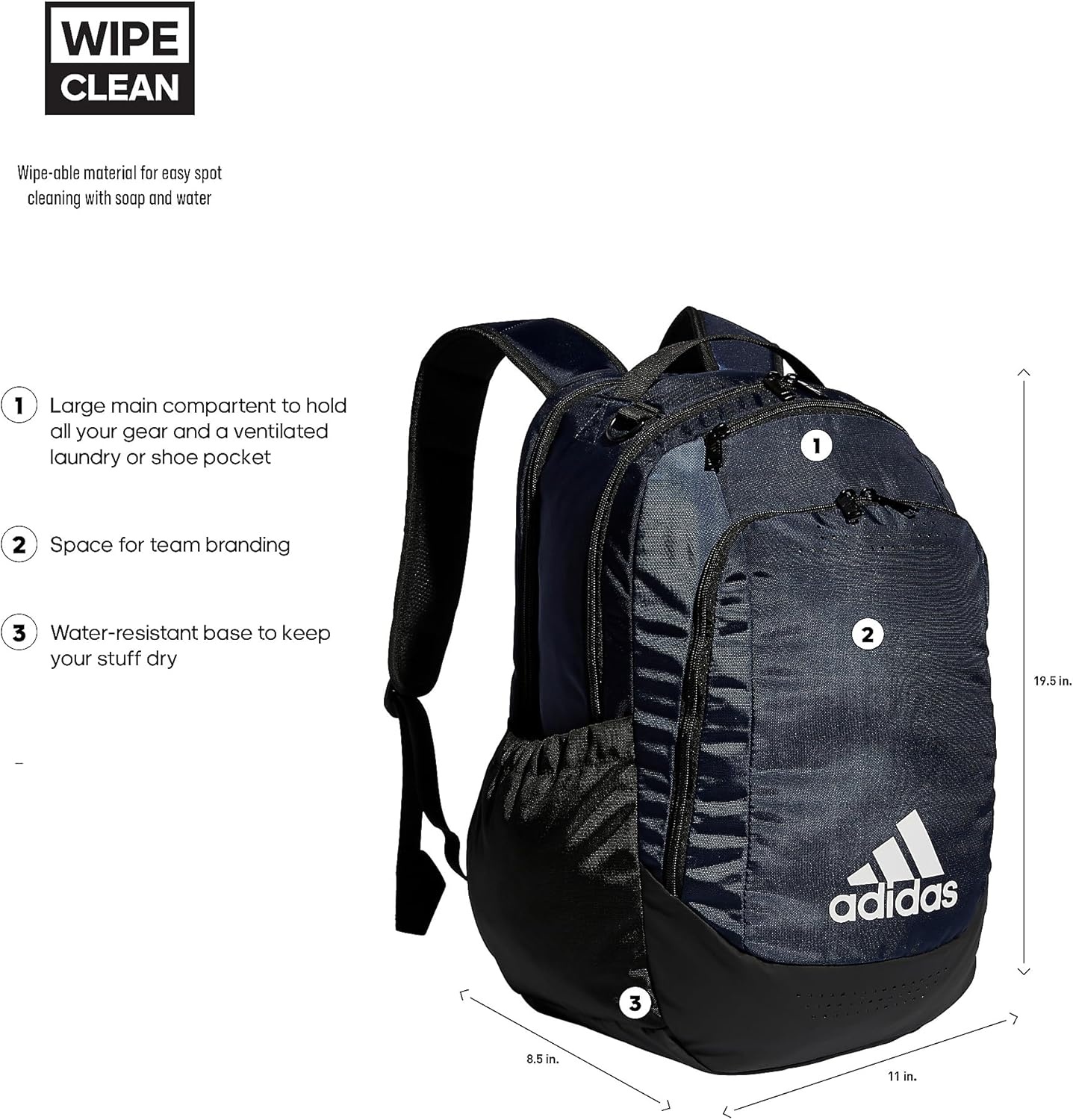 image:imageadidas Defender Sports Backpack with Shoe Compartment Soccer BagTeam Navy Blue