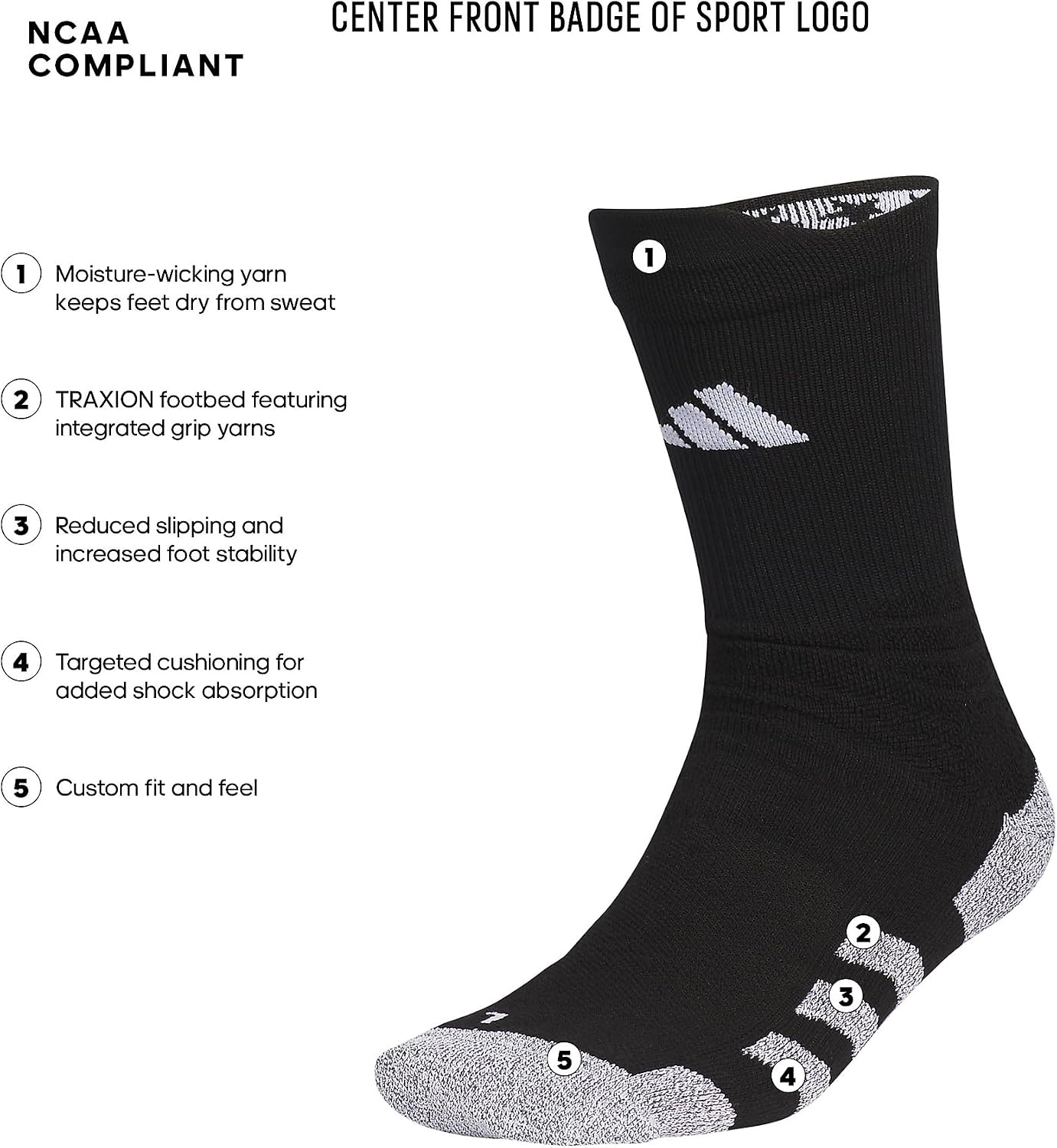 image:imageadidas Unisex 5Star TRAXION Grip Crew Socks 1 Pair for Training and Multiple SportsBlackWhite