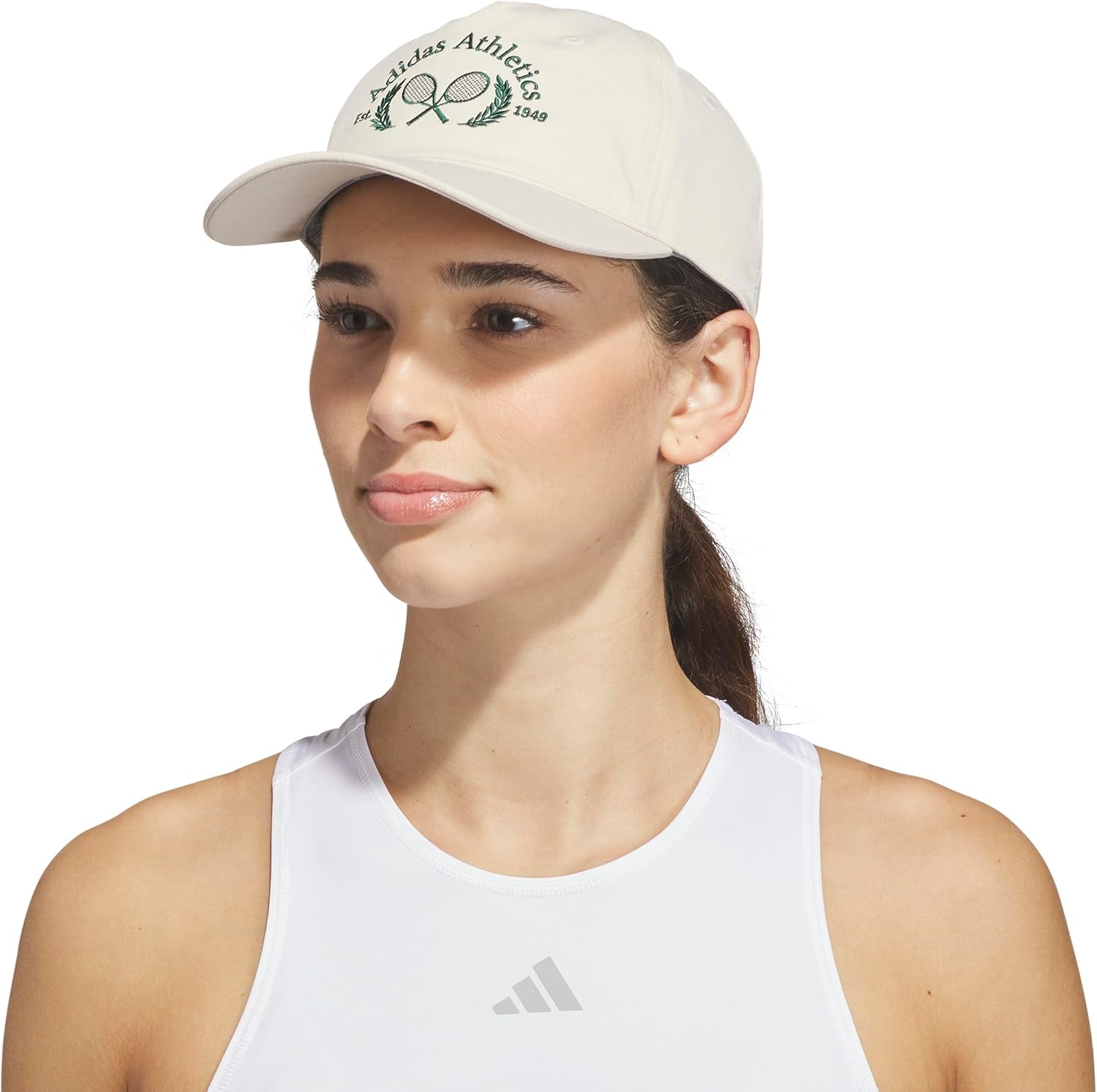 image:imageadidas Womens Sport Essentials Baseball Cap Athletic Relaxed Strapback HatCrystal Linen BeigeCollegiate GreenBlack