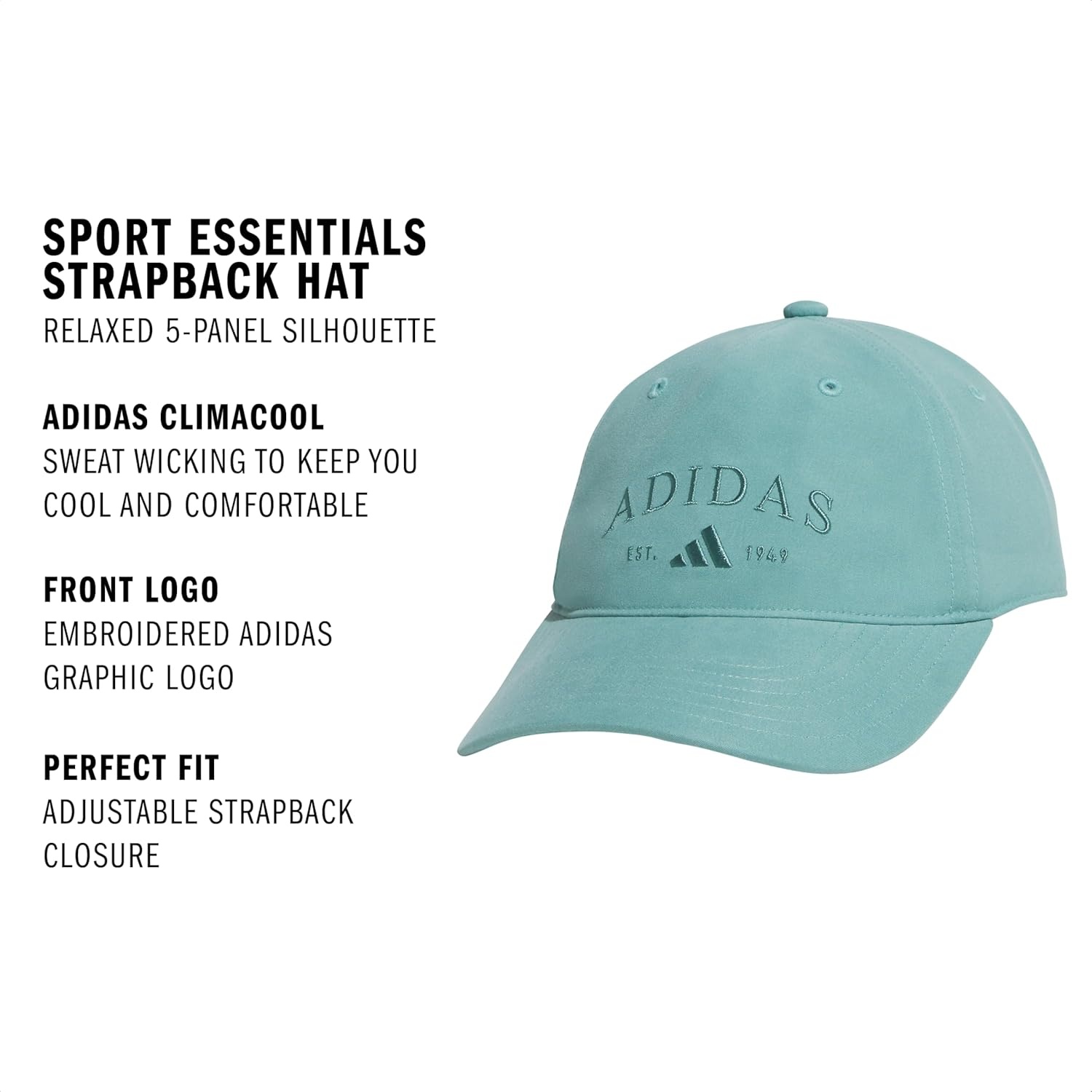image:imageadidas Womens Sport Essentials Baseball Cap Athletic Relaxed Strapback HatPowder Teal GreenPreloved Teal Green