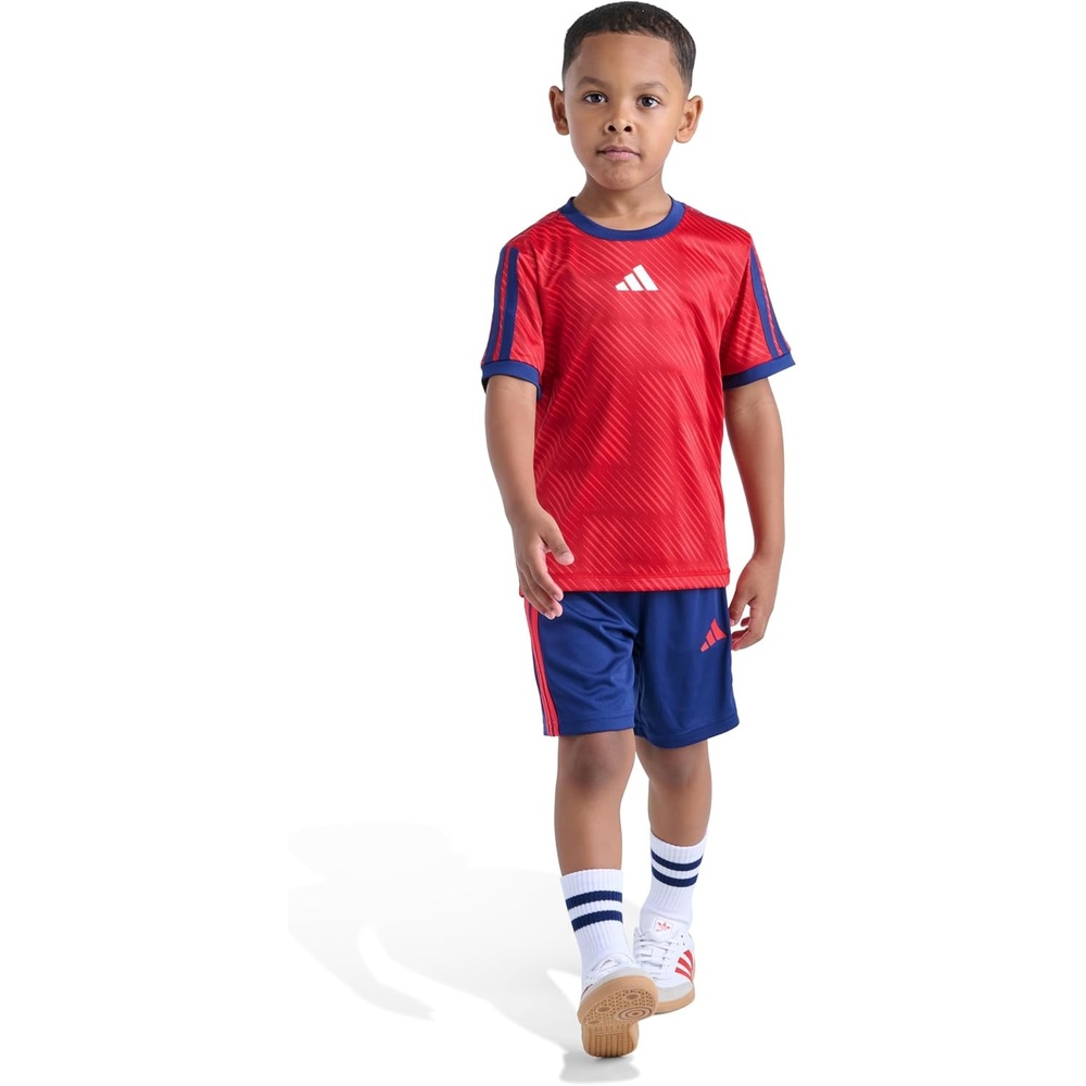 image:imageadidas Boys Short Sleeve 3Stripe Soccer Tee Shirt and Short SetPure Ruby