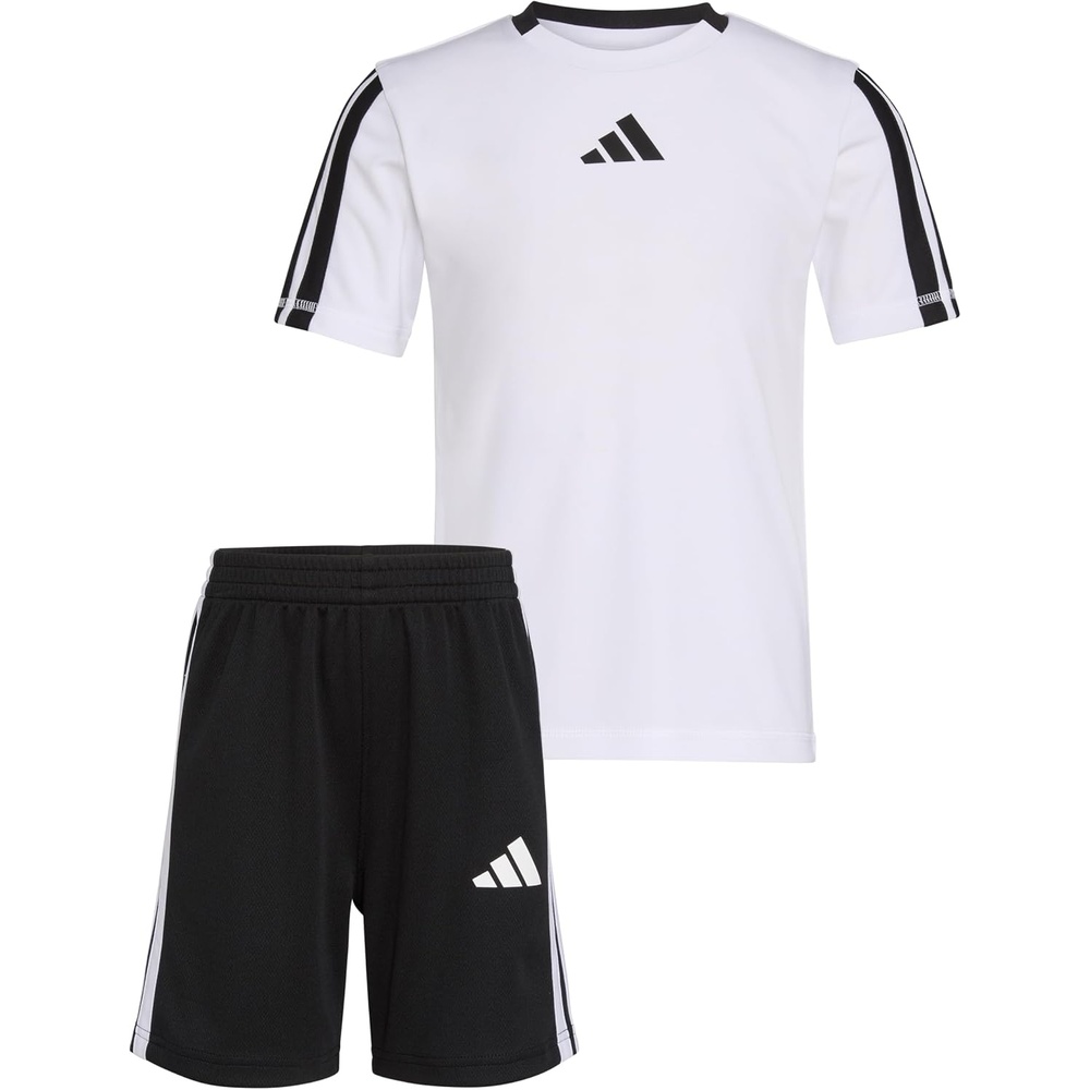 image:imageadidas Boys Short Sleeve 3Stripe Soccer Tee Shirt and Short SetWhite