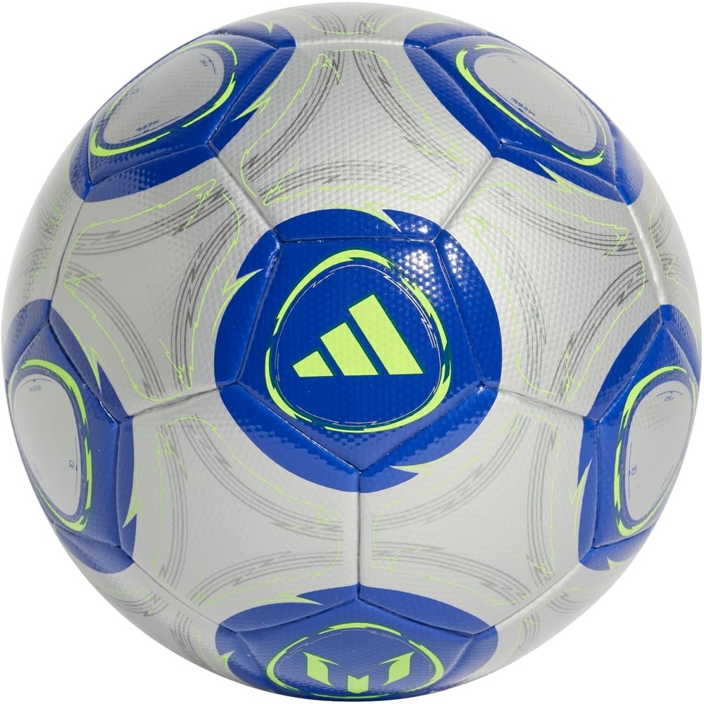 image:imageadidas Messi League Ball  Seamless Surface Butyl Bladder Messi Printed Logo Ideal for Training Sessions and Matches Silver MetallicLucid BlueSolar Yellow 4