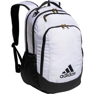 adidas Defender Sports Backpack with Shoe Compartment, Soccer Bag(White/Black/Gold Metallic)