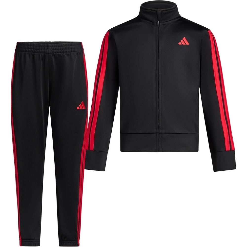 image:imageadidas Boys 2Piece FullZip Jacket and Jogger Set  Long Sleeve Mock Neck Track Jacket with Side Pockets and Ribbed Trim Elastic Waistband Jogger Pants Regular Fit BlackRed 3T
