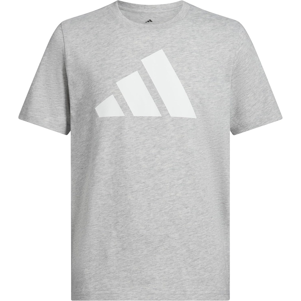 image:imageadidas Boys Short Sleeve Logo TShirt  Soft Cotton Blend Jersey Regular Fit Ribbed CrewneckLight Heather Grey