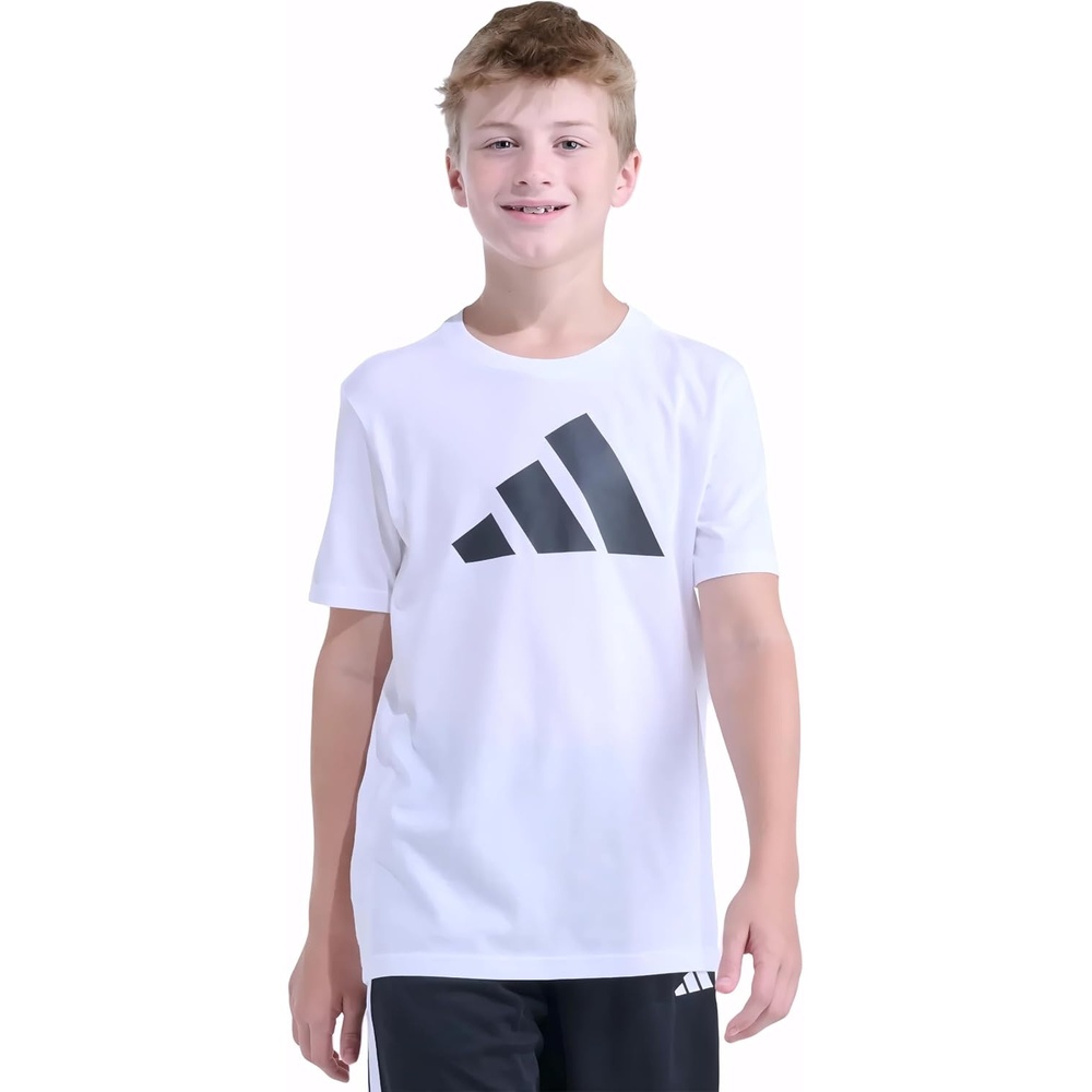 image:imageadidas Boys Short Sleeve Logo TShirt  Soft Cotton Blend Jersey Regular Fit Ribbed CrewneckWhite