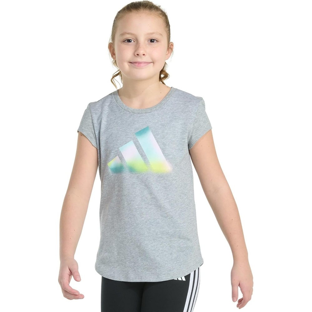 image:imageadidas Girls Short Sleeve Logo Graphic TShirt  Soft Cotton or Cotton Blend Jersey Tee Ribbed CrewneckGrey With Multicolor