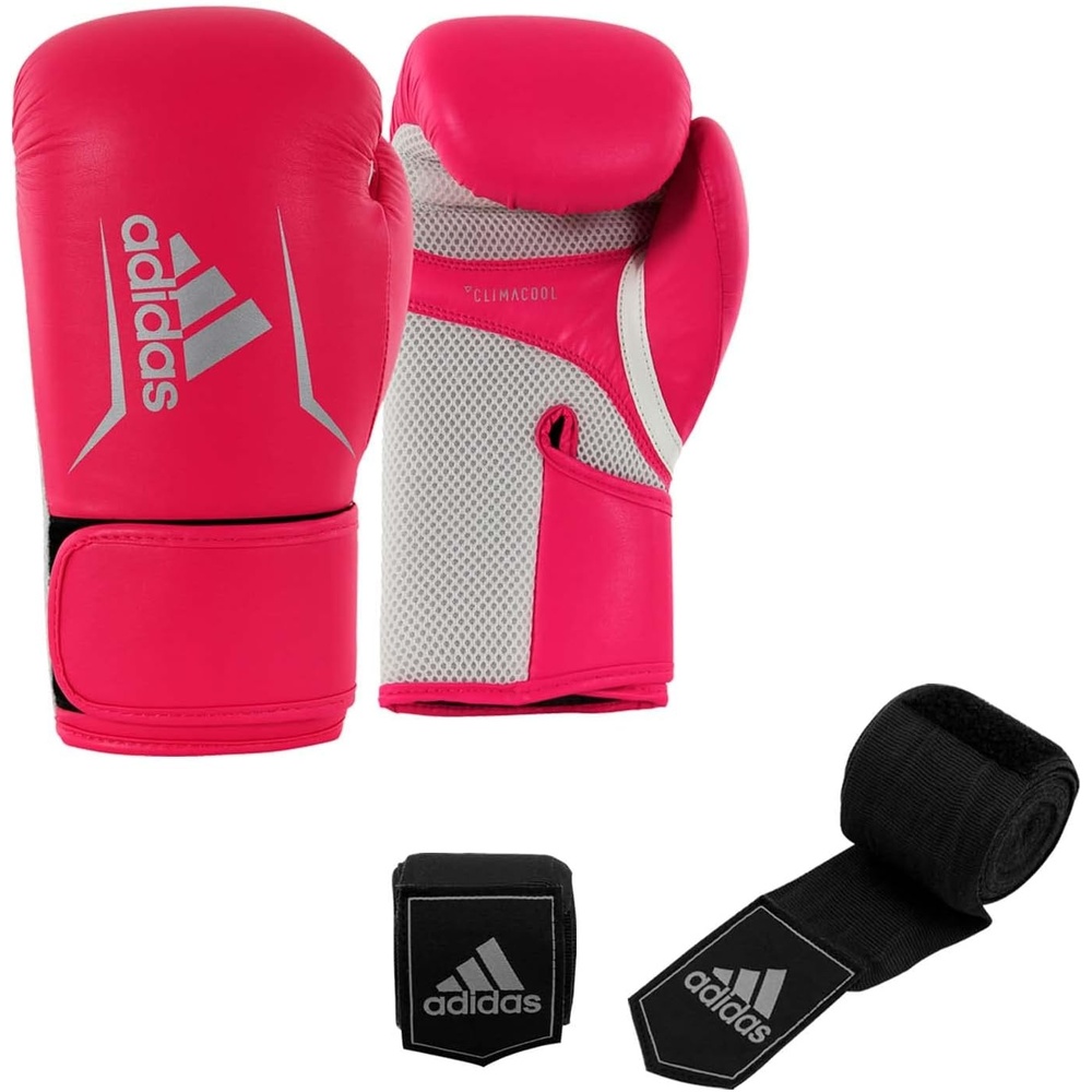 image:imageadidas Speed 100 Boxing Kickboxing Gloves for Women amp MenGlovesPinkSilverWrapsBlack