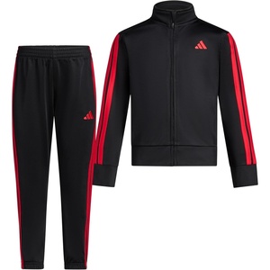 adidas Boys’ 2-Piece Full-Zip Jacket and Jogger Set – Long Sleeve Mock Neck Track Jacket with Side Pockets and Ribbed Trim, Elastic Waistband Jogger Pants, Regular Fit, Black/Red, 3T