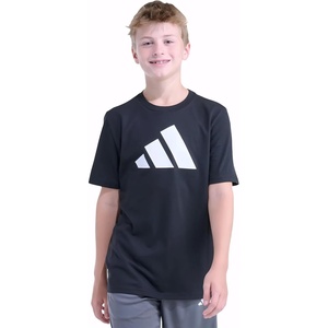 adidas Boys’ Short Sleeve Logo T-Shirt – Soft Cotton Blend Jersey, Regular Fit, Ribbed Crewneck(Black)