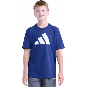 adidas Boys’ Short Sleeve Logo T-Shirt – Soft Cotton Blend Jersey, Regular Fit, Ribbed Crewneck(Dk Blue)